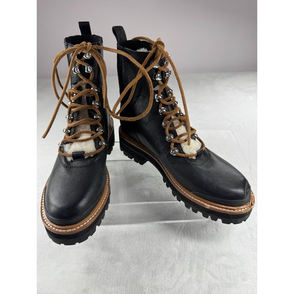Marc Fisher Ltd. Izzie Leather Fur Ankle Boot Women's 5 Black Lace Up Outdoor